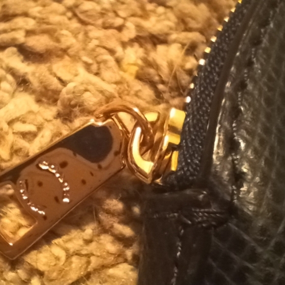 Coach Navy Pebbled Leather Bow Cosmetic Bag Pouch Clutch - Picture 3 of 9